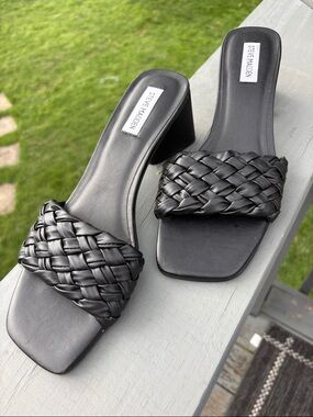 Steve Madden Black Braided Block Heel Slides